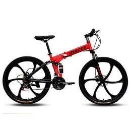 KKLTDI Bike KKLTDI Dual-suspension Adult Mountain Bike, Folding Mountain Bikes, Men's Disc Brake All Terrain Mountain Bicycle Red 24", 27-speed