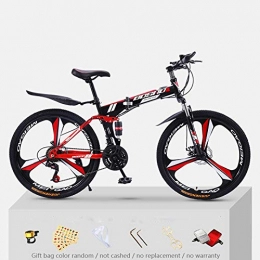 KNFBOK Folding Mountain Bike KNFBOK bikes for adults Mountain bike adult 21 speed thick steel frame folding bicycle 26 inch double shock off-road boys and girls Black and red three-knife wheel