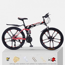KNFBOK Folding Mountain Bike KNFBOK bikes lightweight Mountain bike adult 21 speed thick steel frame folding bicycle 26 inch double shock off-road boys and girls Black and red ten-knife wheel