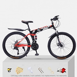 KNFBOK Folding Mountain Bike KNFBOK cyclocross bike Mountain bike adult 21 speed thick steel frame folding bicycle 26 inch double shock off-road boys and girls Black and red spoke wheel