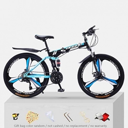 KNFBOK Folding Mountain Bike KNFBOK ladies mountain bike Mountain bike adult 21 speed thick steel frame folding bicycle 26 inch double shock off-road boys and girls Black and blue three-knife wheel