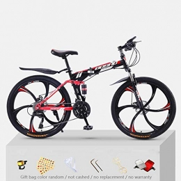 KNFBOK Folding Mountain Bike KNFBOK ladies mountain bike Mountain bike adult 21 speed thick steel frame folding bicycle 26 inch double shock off-road boys and girls Black and red six-knife wheel