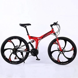 KP&CC Folding Mountain Bike KP&CC 6 cutter Wheels Mountain Bike Adult Student Folding Double Shock-absorbing Bicycle, Convenient and Fast for Men and Women, Red