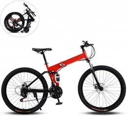 KRXLL Folding Mountain Bike KRXLL Folding Mountain Bikes 26 Inch High Carbon Steel Frame Variable Speed Double Shock Absorption Disc Brake All Terrain Adult Foldable Bicycle-Red_27 Speed