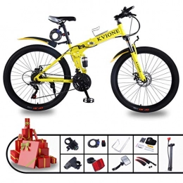 KVIONE Bike KVIONE E9 21 Speed Mountain Bike for Men and Women 26 Inches MTB Mountain Bicycle High-carbon Steel with 21-speed Disc Brake Folding Bike (Yellow)