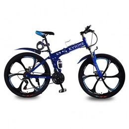 KVIONE Folding Mountain Bike KVIONE E9 Mountain Bike blue 26 Inches Mountain Bicycle Men Foldable Bicycle 21 Speed MTB 26 Inches Wheels High-carbon Frame with Disc Brake (Blue)
