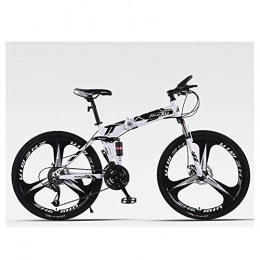 KXDLR Folding Mountain Bike KXDLR 21-Speed Disc Brakes Speed Male Mountain Bike(Wheel Diameter: 26 Inches) with Dual Suspension, White