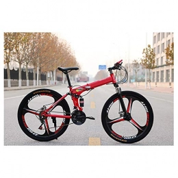 KXDLR Bike KXDLR Folding Bike, 21 Speed, 26 Inch, Bike Dual Suspension, Dual Disc Brake, Mountain Bike Fender, Carbon Steel Frame, Seat Height Adjustable, Red