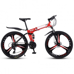 KXDLR Bike KXDLR Folding Mountain Bike 21 Speed Full Suspension Double Disc Brake Bicycle 26" Mens High Carbon Steel Frames, Red