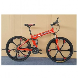 KXDLR Folding Mountain Bike KXDLR Folding Mountain Bike Folding Bicycle Double Shock Absorption And Disc Brakes Shift Adult Male And Female Students 26 Inch 27 Speed, Red
