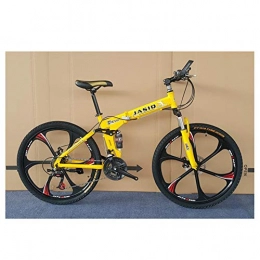KXDLR Folding Mountain Bike KXDLR Folding Mountain Bike Folding Bicycle Double Shock Absorption And Disc Brakes Shift Adult Male And Female Students 26 Inch 27 Speed, Yellow