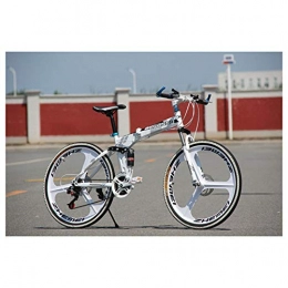 KXDLR Folding Mountain Bike KXDLR Mountain Bike 26 Inches 3 Spoke Wheels Full Suspension Folding Bike 21-30 Speeds MTB Bicycle with Dual Disc Brakes, White, 30 Speed