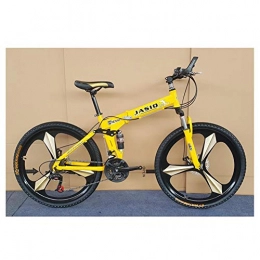 KXDLR Folding Mountain Bike KXDLR Mountain Bike, Folding Bike, 26" Inch 3-Spoke Wheels High-Carbon Steel Frame, 27 Speed Dual Suspension Folding Bike with Disc Brake, Yellow