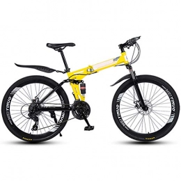 KXDLR Folding Mountain Bike KXDLR Mountain Bike, Folding Bike Unisex Mountain Bike 27 Speeds 26 Inch Off-Road Tire Road Bicycle Bike with Disc Brakes And Dual Suspension, Yellow