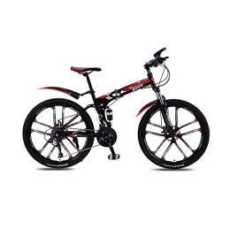 L.BAN Folding Mountain Bike L.BAN 26 Inch Fashion High-carbon Steel Folding Mountain Bike Road Bike Urban Track Bike Shift Male and Female Double Shock Absorber Adult Dual Disc Double Shock Absorber Beach Bicycle 21 Speed, Red