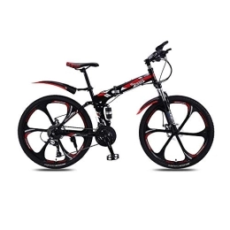 L.BAN Folding Mountain Bike L.BAN 26 Inch Road Bike High-carbon Steel Mountain Bike Folding Urban Track Bike Shift Male and Female Double Shock Absorber Adult Dual Disc Double Shock Absorber Beach Bicycle 27 Speed, Red