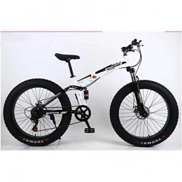 LLQ Bike L&LQ 26" Alloy Folding Mountain Bike 27 Speed Dual Suspension 4.0Inch Fat Tire Bicycle Can Cycling On Snow, Mountains, Roads, Beaches, Etc, Goldwhite