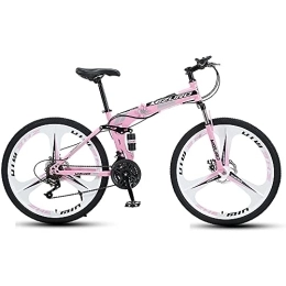 L&WB Folding Mountain Bike L&WB Mountain bike Man Woman Foldable Bicycle For Adults Portable Bicycles Trekking 21 / 24 / 27 Speed ​​Double Disc Brake Precise Exchange Complete 26, Pink, 26 inch 24 speed