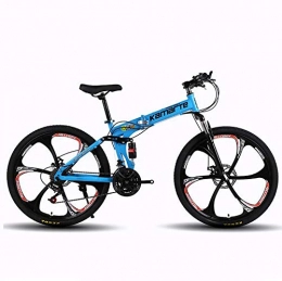 LALEO 21 Speed Folded Mountain Bike 26 Inch 6 Knife Wheel Bikes Carbon Steel Double Disc Brake Sport Bicycles Mountain Bicycle,Blue