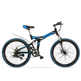 LANKELEISI Folding Mountain Bike LANKELEISI K660M 24 inch Folding MTB Bike, 21 Speed folding bicycle, Lockable Fork, Front & Rear Suspension, Both Disc Brake, Mountain Bike (Black Blue, 24 Inches)