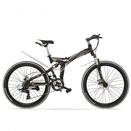 LANKELEISI Bike LANKELEISI K660M 24 inch Folding MTB Bike, 21 Speed folding bicycle, Lockable Fork, Front & Rear Suspension, Both Disc Brake, Mountain Bike (Black Gray, 24 Inches)