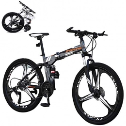 LAOHETLH Folding Mountain Bike LAOHETLH Full Suspension Mountain bikes 26 inch Folding Mountain Bike  with High Carbon Steel Frame Wear-Resistant Tyre 21 Speed Gears Double Disc Brake Bicycles Soft Tail Mountain Bike for Men, Gray
