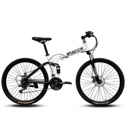 Large Full Suspension Mountain Bikes With 26 Inch Wheels, 24 Speed Folding Portable Road Bikes Dual Disc Brake, High Carbon Steel Frame Shock Speed Bicycle (Color : White)