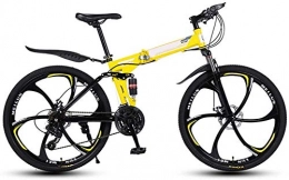 LAZNG Bike LAZNG Folding Mountain Bike 24 Speed Full Suspension Bicycle 26 Inch Bike City Commuter Bicycle Perfect for Road Or Dirt Trail Touring (Color : Yellow)
