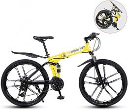 LAZNG Folding Mountain Bike LAZNG Mens Mountain Bike, Folding 26 Inches Carbon Steel Bicycles, Double Shock Variable Speed Adult Bicycle, Apply to 160-185cm Tall (Color : Yellow, Size : 26 in (24 speed))