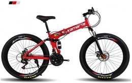 LBWT Folding Mountain Bike LBWT 26" Inch Mountain Bike, Unisex Off-road Bicycles, High-Carbon Steel Frame, Dual Suspension, 3-Spoke Wheels, Gifts (Color : Red, Size : 24 Speed)