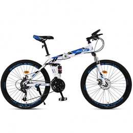 LC2019 Folding Mountain Bike Ultralight Men's Bicycle For Adults Child Bicycles Disc Brake Steel Frame 3-Spoke Wheels Dual Suspension (Color : Blue, Size : 27speed)