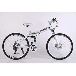 LC2019 Folding Mountain Bike LC2019 Mens' Folding Mountain Bike 26" Inch, High-Carbon Steel Frame, 21 / 24 / 27 Speed Dual Suspension Bike With Disc 3-Spoke Wheels (Color : White, Size : 24 Speed)