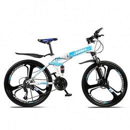 LGFB Foldable bicycle anti-skid wear-resistant tire bike easy to carry Mountain bike 27-speed double shock absorption Adult child riding,Blue