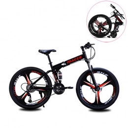 LHFJ 26In Mountain Bike for Adults, Unisex Folding Outdoor Bicycle,Full Suspension MTB,21/24/27 Speed Double Disc Brake Bicycles,Magnesium Wheel,Black