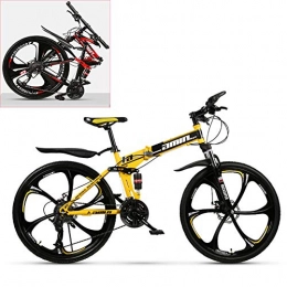 Lhh Bike Lhh Folding Mountain Bike, Mens Road Bike, Lightweight 21 Speeds Mountain Bicycle with High-Carbon Steel Frame, Fork & Hydraulic Shock Absorption, Double Disc Brake, for Men, Women, Yellow