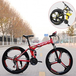 Lhh Bike Lhh Folding Mountain Bike, Road Bike, Lightweight 21 Speeds Mountain Bicycle with High-Carbon Steel Frame And Fork, Double Disc Brake, for Men, Women, City, Aerobic Exercise, Endurance Training, Red