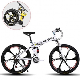 Lhh Folding Mountain Bike, Road Bike, Lightweight 21 Speeds Mountain Bicycle with High-Carbon Steel Frame And Fork, Double Disc Brake, for Men, Women, City, Aerobic Exercise, Endurance Training,White