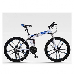 LHQ-HQ Folding Mountain Bike LHQ-HQ Outdoor sports 26 Inch Mountain Bike 10 Spoke Wheels 21 Speed Shift Left 3 Right 7 HighCarbon Steel Frame Mountain Bike Mountain Bicycle (Color : Blue)