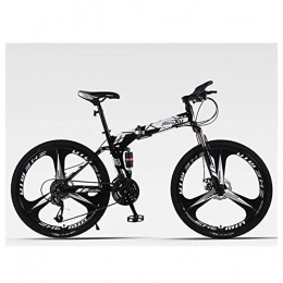 LHQ-HQ Folding Mountain Bike LHQ-HQ Outdoor sports Folding Mountain Bike 24 Speed Bicycle Full Suspension MTB Foldable Frame 26" 3 Spoke Wheels (Color : Black)