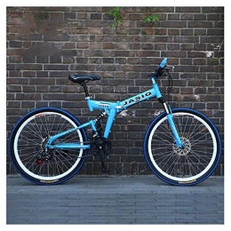 LHQ-HQ Folding Mountain Bike LHQ-HQ Outdoor sports Mountain Bike 27 Speed 26 Inches Spoke Wheels Dual Suspension Folding Bike with Double Disc Brake (Color : Blue)