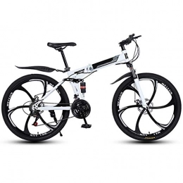 LHQ-HQ Folding Mountain Bike LHQ-HQ Outdoor sports Mountain Folding Bike, 26 Inch Folding with Six Cutter Wheels And Double Disc Brake, Premium Full Suspension And 27 Speed Gear (Color : White)