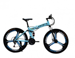 LHY RIDING Folding Mountain Bike LHY RIDING Folding Bicycle Black Three Impeller Mountain Bike Shock Gear Box Aluminum Alloy Double Disc Brake 26 Inch 27 Speed, Blue, 26inch27speed
