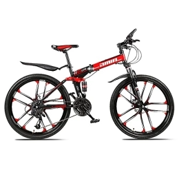 LICHUXIN Folding Mountain Bike LICHUXIN 26 Inch Mountain Bike, Foldable Outdoor Variable Speed Shock Absorber Mountain Bike, Double Disc Brake Carbon Steel Frame, 21 / 24 / 27 / 30 Speed, Red C, 30 speed