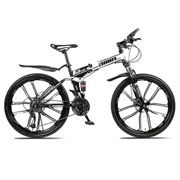 LICHUXIN Folding Mountain Bike LICHUXIN 26 Inch Mountain Bike, Foldable Outdoor Variable Speed Shock Absorber Mountain Bike, Double Disc Brake Carbon Steel Frame, 21 / 24 / 27 / 30 Speed, White C, 27 speed
