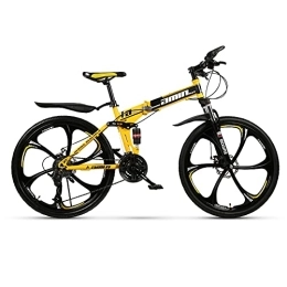 LICHUXIN Folding Mountain Bike LICHUXIN Foldable Mountain Bike 24 Inches, Outdoor Variable Speed Shock Absorber Mountain Bike, Dual Disc Brakes And Carbon Steel Frame, 21 / 24 / 27 / 30 Speed, Yellow B, 30 speed