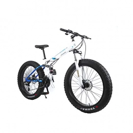 LINGYUN Folding Mountain Bike LINGYUN Sport Fat Tire Bike, Foldable mountain bike, 21-Speed, 26-inch Wheels, Double disc brake, bear 200kg, Mens Large(blue), 27