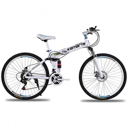 Link Co Folding Mountain Bike Link Co 26 * 17 Inch Disc Brakes Mountain Bike Speed Folding Bike 27 Speed One Wheel Shock Absorber Student Bicycle, White