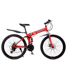 LIPENLI Mountain Bike Folding Bikes, 24Speed Double Disc Brake Full Suspension AntiSlip, Lightweight Aluminum Frame, Suspension Fork, Multiple Colors24 Inch/26 Inch (Color : Red1, Size : 24 inch)