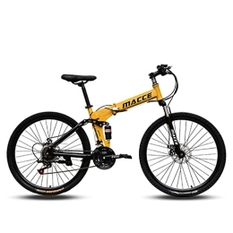 LIUXR Folding Mountain Bike LIUXR 26 inch Folding Mountain Bike, 21 / 24 / 27 Speed Full Suspension MTB Bicycle for Adult, Double Disc Brake Outroad Mountain Bicycle for Man / Woman / Teenager, Yellow_21 Speed