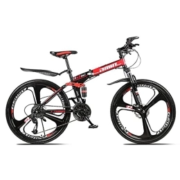 LIUXR Folding Mountain Bike LIUXR Folding Mountain Bikes, 21-27 Speed Double Disc Brake, Full Suspension 26 Inches Anti-Slip Bicycle, for Man / Woman / Teenager, Red_24 Speed